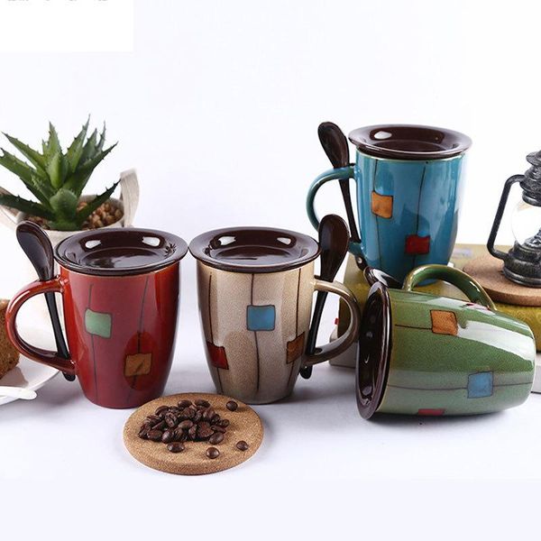 

mugs creative colorful ceramic mug coffee milk cup tea espresso cups with spoon and lid drinkware novetly gifts