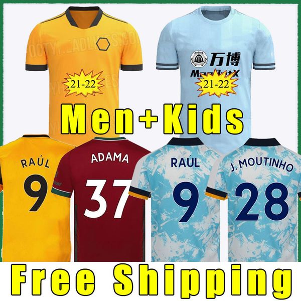 

20 21 22 wolves soccer jersey raul 2020 2021 2022 adama fÃ¡bio silva podence neves otto football shirt men + kids kit uniforms thailand thail, Black;yellow