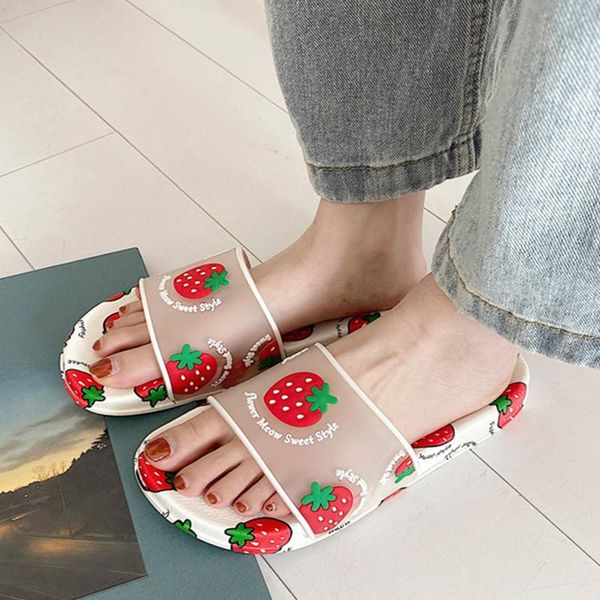 

slippers women summer flat cartoon transparent soft woman fruit pattern open toe comfort female casula fashion shoes, Black