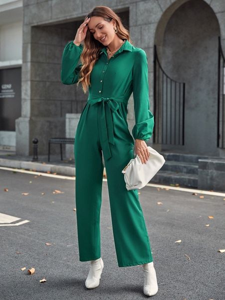 

lantern sleeve tie front shirt jumpsuit c4cu#, White