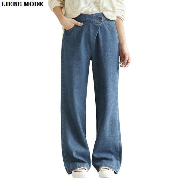 

women's jeans womens streetwear wide leg mom long women high waist straight denim trousers japan vintage boyfriend solid blue
