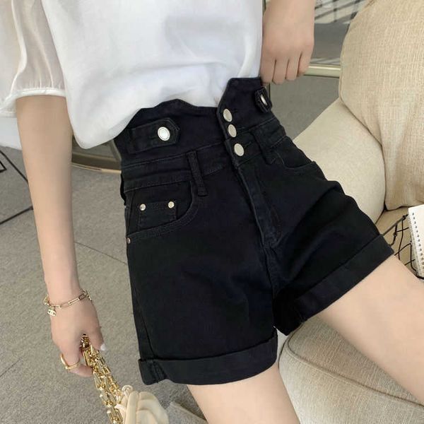 

high large size waist denim shorts women's 2021 summer korean fashion show thin versatile a-line pants wide leg, Blue