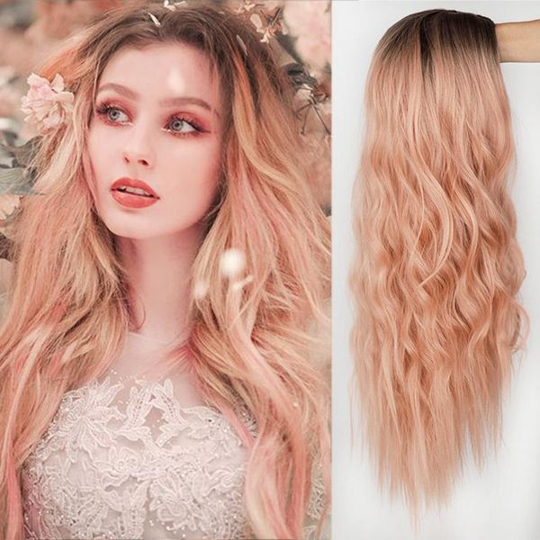 

synthetic wigs feelsi pink/latinum/purple color long wavy hairstyle for women ombre hair high temperature fiber average size, Black