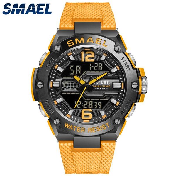 

wristwatches smael 3 time luxury sport watches men dual display waterproof 50m chronograph military big dial male alarm clock 8033, Slivery;brown
