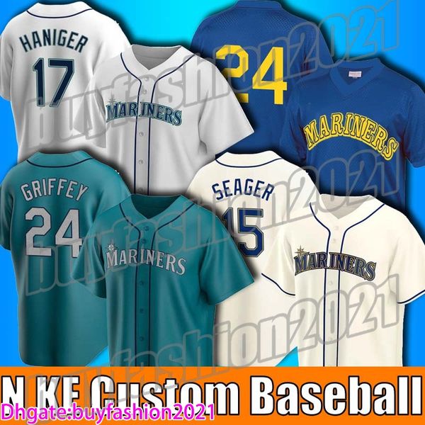 

mariners 24 ken griffey jr jersey seattle 17 mitch haniger jerseys 1 kyle lewis kyle seager jersey james paxton edgar martinez baseball, Blue;black