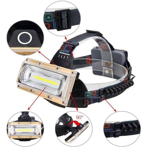 

cob led headlamp three lighting modes 3 color adjustable 18650 lights with headband for fishing camping hiking portable lanterns