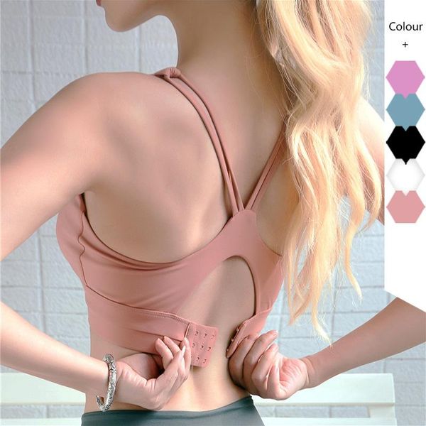 

gym clothing double-sided brocade seamless bra beauty back athletic fitness workout activewear shockproof sports push up gather, White;black
