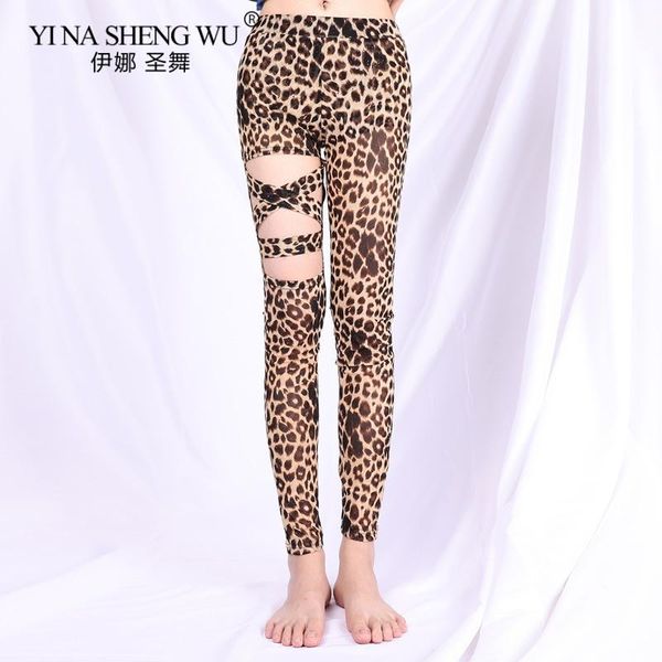 

women belly dance leopard print leggings safety pants stretchy skinny shee tights practice long stage wear, Black;red