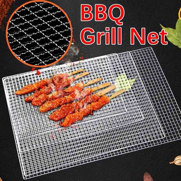 Tappetino quadrato per griglia per barbecue Griglia in acciaio inossidabile 304 Rete metallica per esterni Griglia per pentole da campeggio Coreano Barbecue Stuoie per grigliate antiaderenti 210724