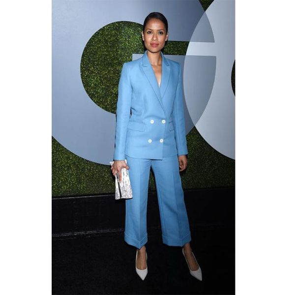 

women's suits & blazers womens business light sky blue double breasted elegant ladies trouser slim fit office uniform (jacket+pant), White;black