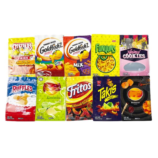 

snack edible packaging bag 600mg lay's goldfishz ruffles takls funyuns animal cookies cereal mylar bags smell proof stand up pouch for