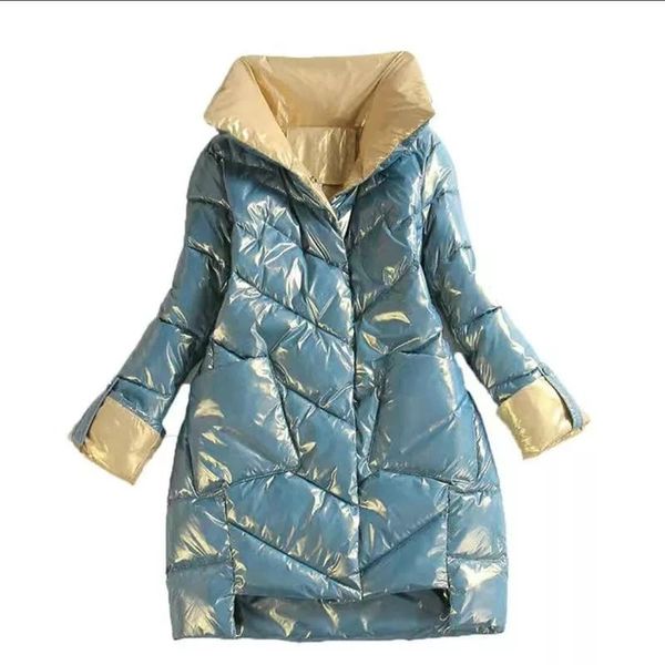 Parka in piumino da donna colletto girevole moda donna patchwork pied de poule cappotti elegante giacca lunga in cotone allentato donna donna JP