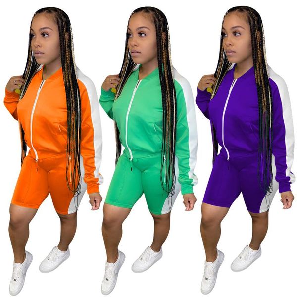 

cross-border foreign trade women's clothing sports fashion casual jacket two-piece zipper tracksuits, Gray