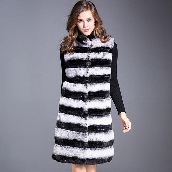 

natural rex fur women real coat 100% genuine chinchilla color winter jacket women's & faux, Black