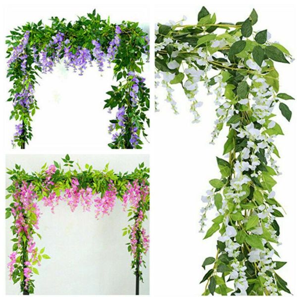 

2pcs 2m wisteria artificial flowers vine garland wedding arch decoration fake plants foliage rattan faux ivy wall decorative & wreaths