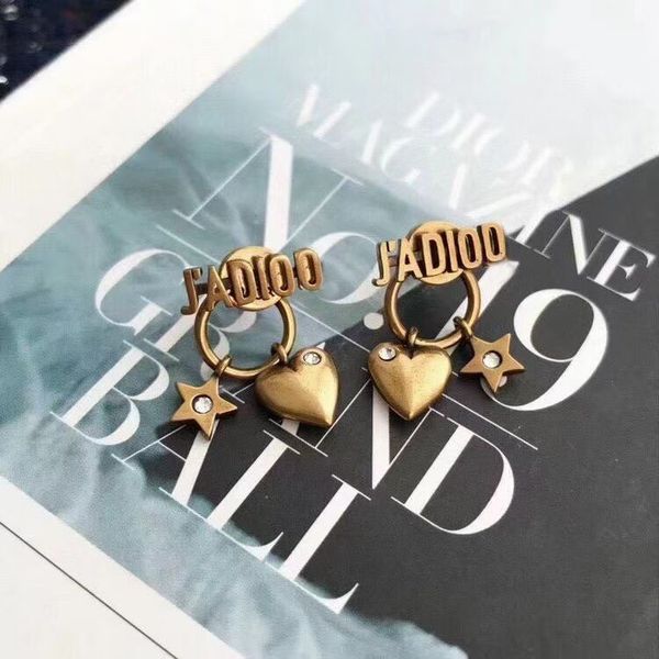 

2021 new fashion love star letter net red same brass earrings, Golden
