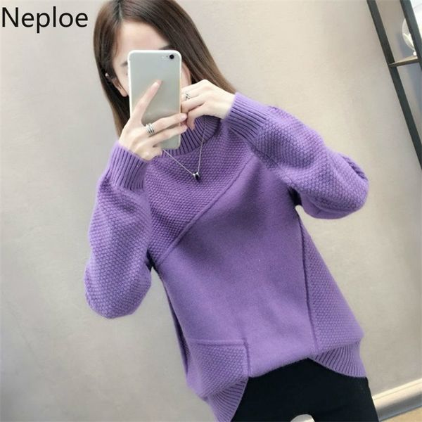 

korean antumn winter s loose knitted sweaters turtleneck solid bottom pullovers preppy style student sweater 45566 210422, White;black