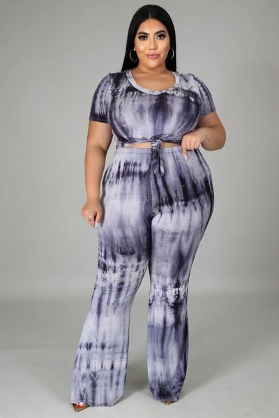 

plus size tracksuits two piece sets womens outfits summer casual round neck tie dye short sleeves looseplus women clothing, Black