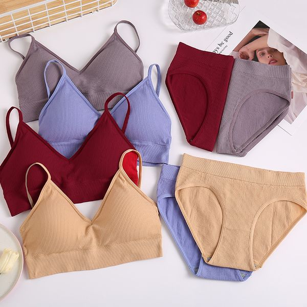 Nahtlose Frauen BH Panty Set Bralette Sets Fitness Crop Top Unterwäsche Backless Dessous Gepolsterte Intimates BHs BRAS Anzug Mädchen Size