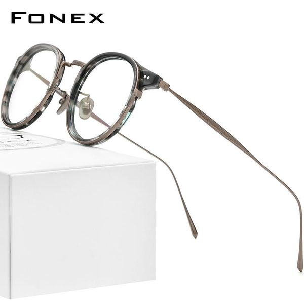 

fashion sunglasses frames fonex acetate titanium glasses frame men 2022 retro vintage round prescription eyeglasses women spectacles optical, Black