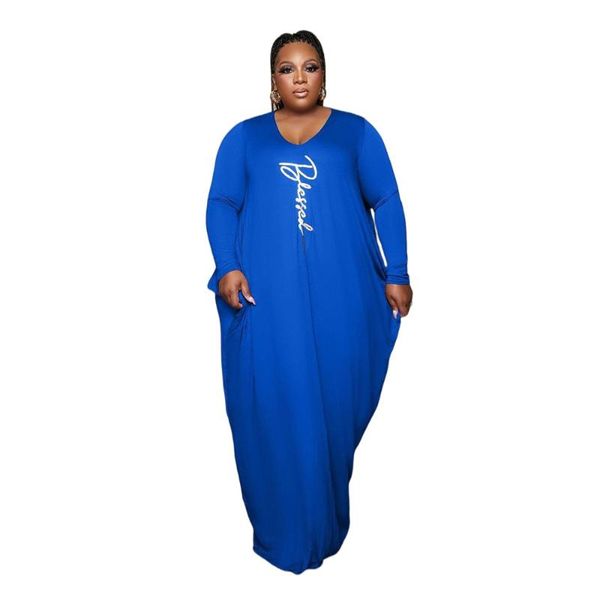 

plus size dresses women maxi dress long sleeve 4xl 5xl loose elegant vintage letter printed birthday femme chic vestidos winter, Black