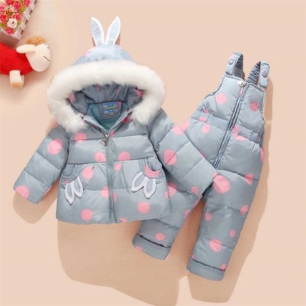 Terno de inverno russo para crianças menina de bebê pato para baixo jaqueta e calças 2 pcs vestuário quente conjunto térmico crianças roupas de neve desgaste 211027