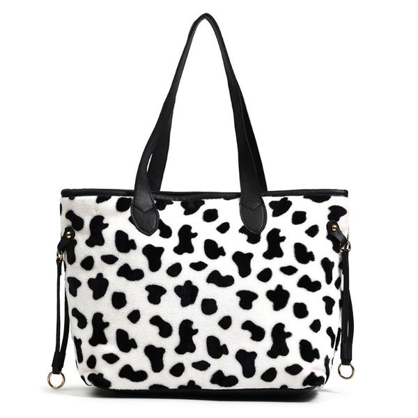 

evening bags women vintage plush leopard shoulder bag cow pattern print shopping ladies autumn winter casual large capacity tote handbag