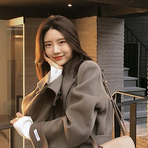 

women's wool & blends 2021 thick cashmere coat lengthened over the knee fashion warm loose woolen pure color, Black