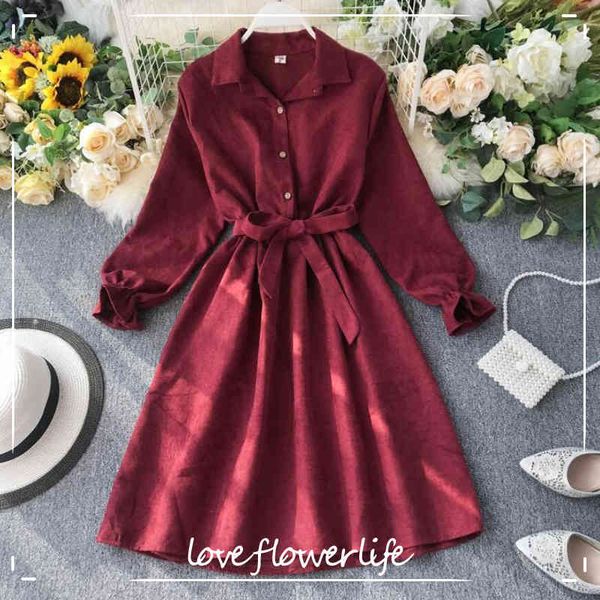 

autumn dress women turn down collar flare sleeve sashes high waist single-breasted a-line dress vintage shirt dress vestidos 210521, Black;gray