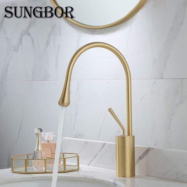 

bathroom sink faucets basin brushed gold color mixer tap brass wash faucet single handle hole crane for al-2721 i8f8