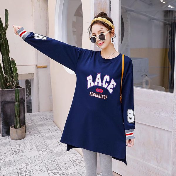 

maternity & tees autumn women clothes casual loose fashion sweater pregnant mother round neck long-sleeved shirt, White
