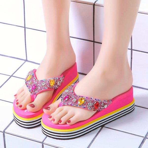 

slippers summer women wedge sandals platform flip flops soft comfortable 2021 casual shoes outdoor beach ladies crystal1, Black
