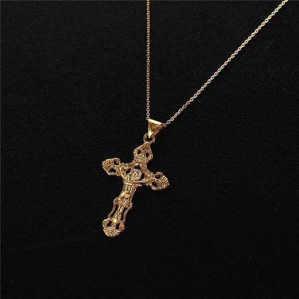 

pendant necklaces religion men's women's cross hollow jesus collar necklace church prayer casual party gold jewelry, Silver