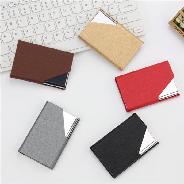 

card holders pu leather wallet business id holder for women men metal stainless steel storage case, Brown;gray