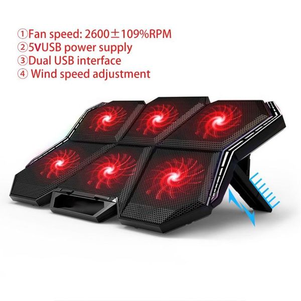 

15.6-17inch gaming lapcooler six fan led screen two usb port 2600rpm cooling pad notebook stand for fans & coolings