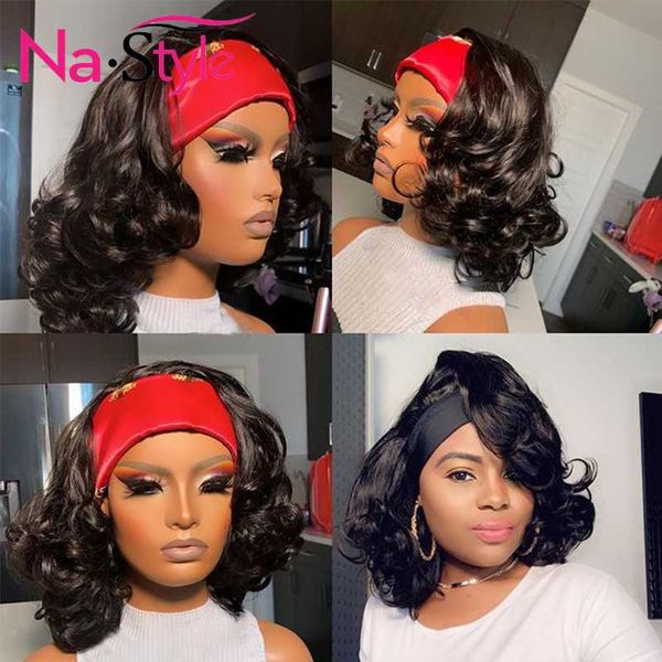 

lace wigs loose deep wave wig headband short square bob brazilian hair human full machine women's natural, Black;brown