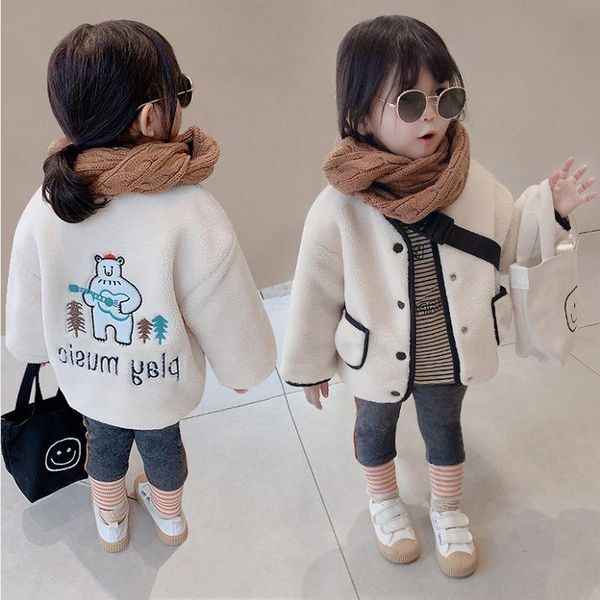 

jackets baby girl winter clothes cartoon bear lambswool cardigan coats for toddler boys children's warm thickened letters, Blue;gray