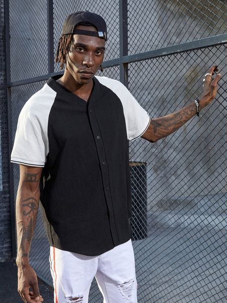 

men contrast raglan sleeve shirt m8vx#, White;black