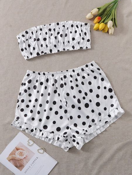 

plus polka dot pajama set 71bi#, Black;white