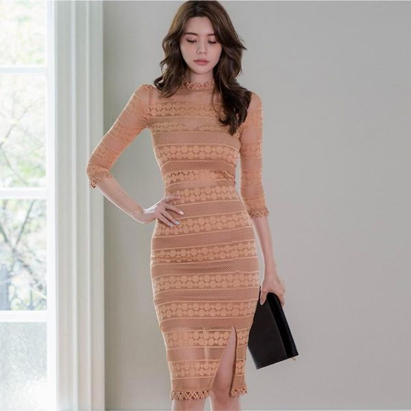 

summer lace one piece korea ladies half sleeve crew neck club party dresses for women clothing casual, Black;gray