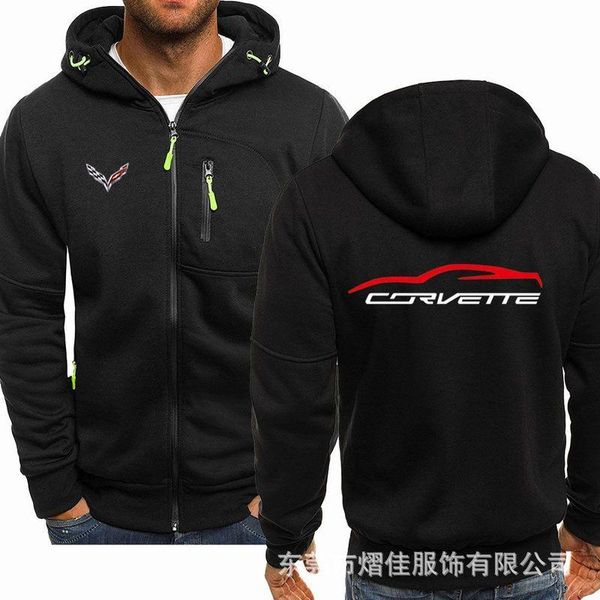 

men's hoodies & sweatshirts spring corvette logo casual hiphop long sleeve hooded fashion fleece riding zipper jacket men, Black