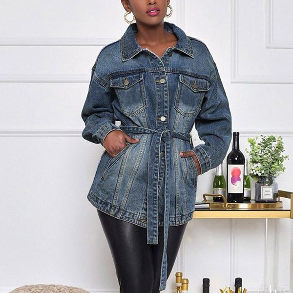 

women's jackets women's denim jacket autumn solid lapel long sleeve casual with pocket outwear winter vintage loose jeans coats fem, Black;brown