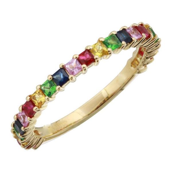 

wedding rings thin delicate square rainbow cz engagement band for women stack stacking full finger fashion jewelry ring, Slivery;golden