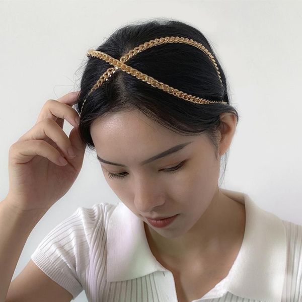 

hair clips & barrettes lacteo women chunky cross metal chain simple hairbands kpop twist head band lady fashion jewelry accessories gifts, Golden;silver