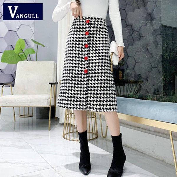 

skirts vangull black white plaid women single breasted 2021 autumn winter zipper high waist plus size straight