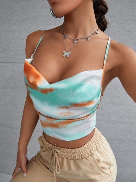 

graphic print criss cross back cami z2ly#, White