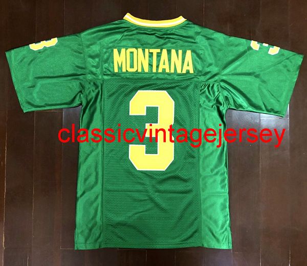 Mens 1977 Vintage 3# Joe Montana College Football Jerseys Green Stitched Shirts Size S-3xl