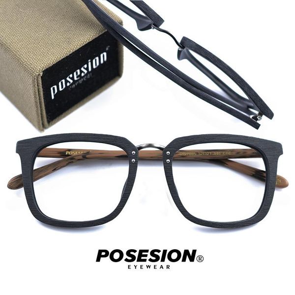 

fashion sunglasses frames posesion wood glasses frame with clear lens 2021 myopia prescription eyewear male full optical spectacles, Black