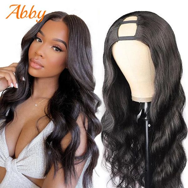 

lace wigs abby hair body wave u part human 180% density peruvian glueless middle shape remy for women, Black;brown