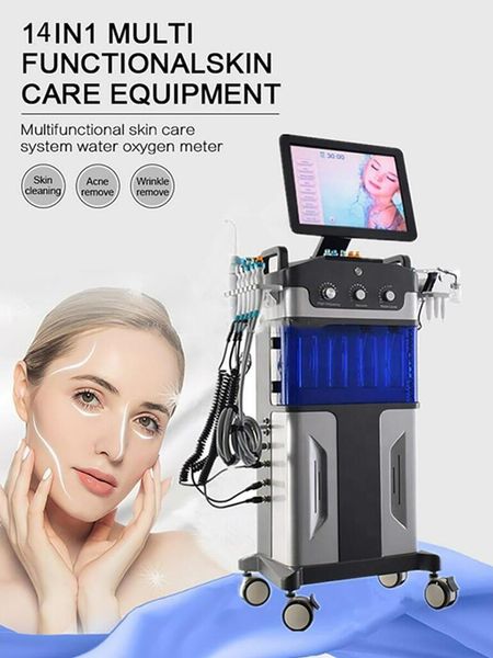 Alta qualità 14 in 1 Hydra Facial Dermabrasione Aqua Peeling Machine Hydro Skin Deep Deep Deep Hyperbaric Terapia Microcurrent Ultrasuoni Anti Aging Beauty Machine